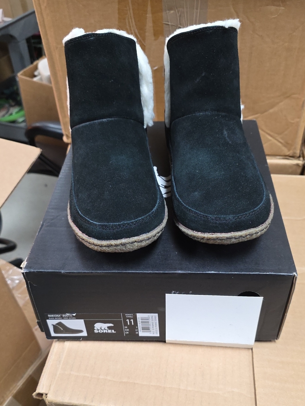 Black Suede Slipper Booties with Shearling Lining